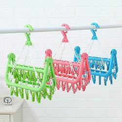 32 Clips Portable Socks Cloth Hanger Rack Clothespin Multifunctional Drying Rack Sock Holder Wardrobe Storage Cloth Hangers,Pink