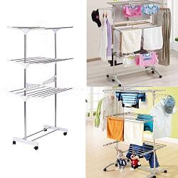 Rungfa 3 Tier Stainless Organizer Folding Drying Rack Clothes Drier Hanger Stand Airer