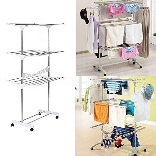 Rungfa 3 Tier Stainless Organizer Folding Drying Rack Clothes Drier Hanger Stand Airer Rungfa 3 Tier Stainless Organizer Folding Drying Rack Clothes Drier Hanger Stand Airer