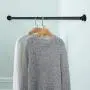 MyGift Matte Black Wall Mounted Metal Corner Clothing Hanging Bar, Garment Rack