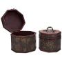 Vintage Style Embossed Flower Pattern Wooden Octagon Jewelry Treasure Boxes Storage Organizer Trinket Keepsake Chest Set of 2