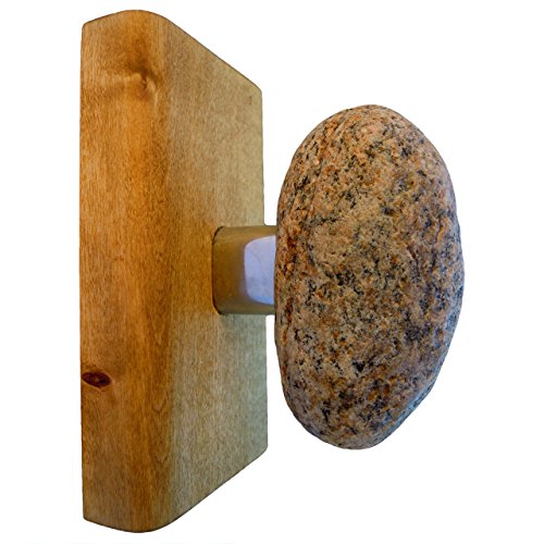 Wall hanger - Coat Rack with natural Beach STONES - Hardwood Handcrafted Unique gift. Wall mounted solid wood coat rack with natural Stones
