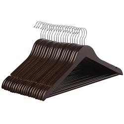 SONGMICS Hangers, 20 Pack Solid Wood Hangers, Smooth Finish, Human Shoulder Design, Brown UCRW05K-20