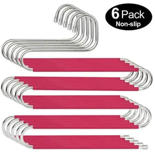 HuaQi S Shape Clothes Pants Hangers Non Slip Closet Storage Organizer Multi Space Saving Hanger for Pants Jeans Belt Tie Scarf Legging (6pcs Rose) HuaQi S Shape Clothes Pants Hangers Non Slip Closet Storage Organizer Multi Space Saving Hanger for Pants Jeans Belt Tie Scarf Legging (6pcs Rose)