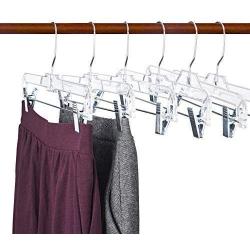 Titan Mall 14 inch Skirt Hangers, Pants Hangers, Trouser Hangers, Clothes Hangers, Clear Hangers, Plastic Pant Hangers with Clips (12 PCS)