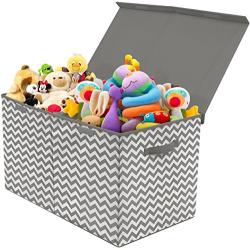 Sorbus Toy Chest with Flip-Top Lid, Kids Collapsible Storage for Nursery, Playroom, Closet, Home Organization, Large (Pattern - Chevron Gray)