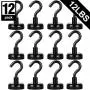 AmHoo Strong Magnetic Hooks Heavy Duty for Indoor Outdoor Kitchen Refrigerator Grill Tools Door Coat Hook Grill Utensils Metal Hanger(Black,12PCS,12LBS)
