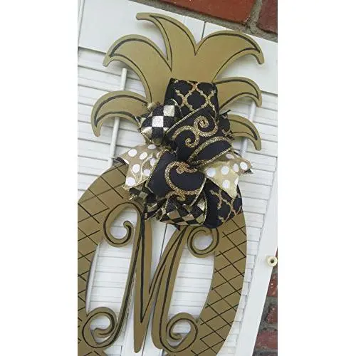 Gold Pineapple Monogram Fall Door Hanger Summer Wreaths Double Door Monogram Pineapple Black Gold Welcome Decor Black Gold Home Decor