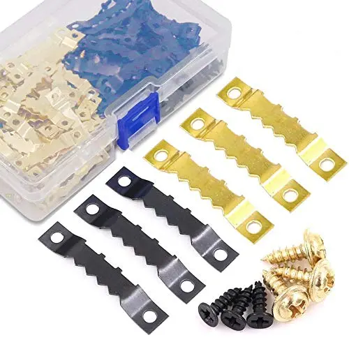 Rustark 120Pcs Heavy Duty Sawtooth Picture Hangers Frame Hanging Hangers Double Hole with Screws - 2 Colors, Golden and Black