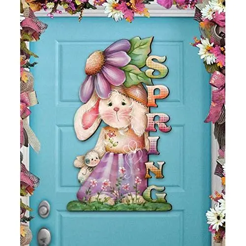 SPRING BUNNY Wreath - Wooden Door Hanger by Jamie Mills Price - Wall decor - Wall Hanging #8457604H