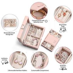 Vlando Jewelry Box, Jewelry Organizer and Storage with Mirror and Tray- Pink