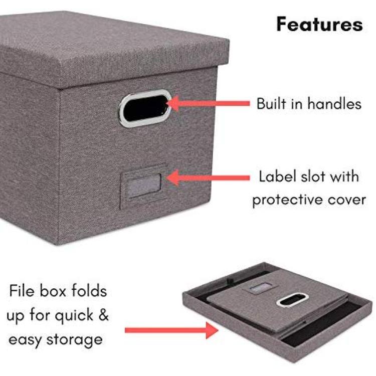 Internet's Best Collapsible File Storage Organizer Box With Lid -  Decorative Linen Hanging Filing & Storage Office Box - Letterlegal - Strong  Durable