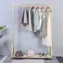 FURVOKIA Modern Simple Heavy Duty Metal Rolling Garment Rack with Wheel,Retail Display Clothing Rack,Wrought Iron Single Rod Floor-Standing Hangers Clothes Shelves (Gold Square Tube with Wood, 47.2 L)