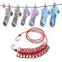 Elastic Travel Clothesline, Portable Anti-skid Clothes Line, Windproof Washing Rope, Adjustable Clamps Hanger, Stretchy Retractable Laundry Drying Line, for Outdoor and Indoor, 12 Clothespins (red)