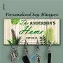 Beige-green tropical personalized Key Holder for wall,Custom monogram Key Hanger,Personalized Key rack, Housewarming Gift, Anniversary Gift, Last name key organizer,Family key hanger,Wedding gift