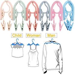 Travel Hangers with Clips Portable Folding Clothes Hangers with 1 pcs Clothesline 12 pcs with 24 pcs Hanger Clips for Scarves Suits Trousers Pants Shirts Socks Underwear Travel Home Foldable Clothes