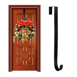 Geestock Wreath Hanger Over The Door, Paint Metal Black 15" Wreath Hook for Christmas Festival Wreath, Coats, Towel (1)