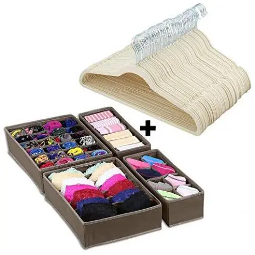 Velvet Hangers, 50 Pack, w/ Drawer Closet Organizer Divider Set of 4, Durable & Flexible Non Slip Suit Hanger with 360 Swivel Hook | Beige/Ivory Velvet Hangers, 50 Pack, w/ Drawer Closet Organizer Divider Set of 4, Durable & Flexible Non Slip Suit Hanger with 360 Swivel Hook | Beige/Ivory