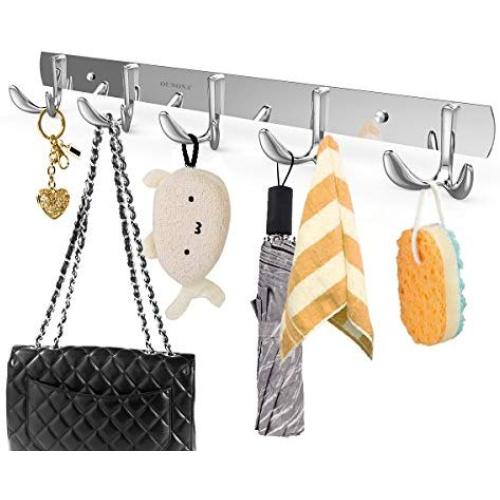 OUNONA Wall Mount Hook Rack, Stainless Steel Coat Rack Coat Hooks with 5 Heavy Duty Hanger Hooks, Hook Rail for Towel Bag Clothes, 17.32-Inch OUNONA Wall Mount Hook Rack, Stainless Steel Coat Rack Coat Hooks with 5 Heavy Duty Hanger Hooks, Hook Rail for Towel Bag Clothes, 17.32-Inch