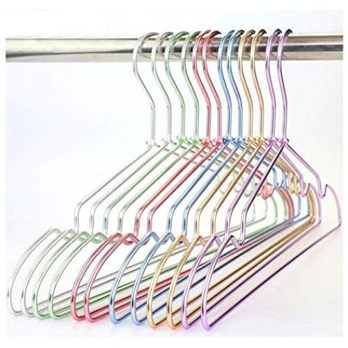 10pcs Random Color Fancy Aluminum Alloy Hanger for Clothes,Strong Metal Shirts Dress Sun-top Hanger