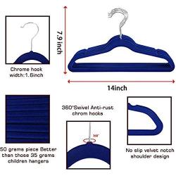 TQVAI 30 Pack Kids Velvet Hangers Non Slip Space Saver with 16-PCS Clothes Size Dividers and Pen - Navy Blue