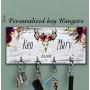 Personalized key holder for wall, Floral key holder, Boho key holder, Floral key holder, Minimalist key rack, Pink key hanger, Key rack, Housewarming gift, Key holder for wall, Boho home decor
