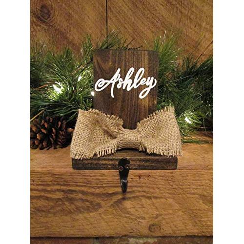 Personalized wood stocking holder, mantel stocking hanger, custom stocking label, rustic christmas decor, standing stocking hook