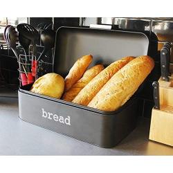 Bread Boxes for Kitchen Counter - Stainless Steel Bread Bin Storage Container For Loaves, Pastries, and More - Retro/Vintage Inspired Design, Matte Black, 16.75 x 9 x 6.5 inches