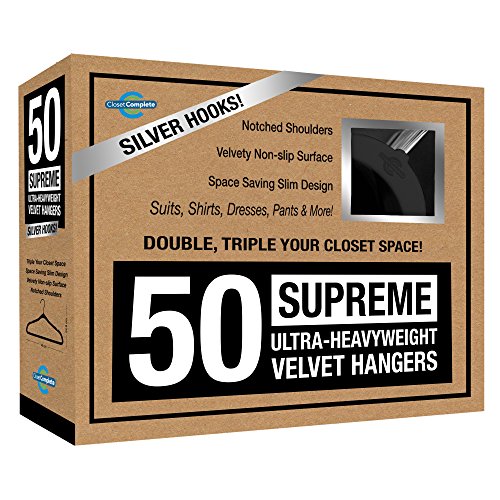 Closet Complete Model_Name.Value Supreme Quality, Heavyweight, 85-Gram, Virtually-Unbreakable Velvet, Ultra-Thin, Space Saving, No-Slip Suit Hangers, 360° Spinning Chrome, 50, Black, 50