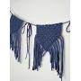Macrame wall hanging banner. Blue bunting hanger.