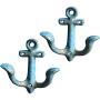 KiaoTime Set of 2 Blue Vintage Rustic Cast Iron Nautical Anchor Design Wall Hooks Coat Hooks Rack, Decorative Wall Mounted Antique Shabby Chic Metal Home Bath Room Towel Coat Hooks Hanger
