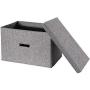 CYYKDA 1 Pack Large Linen Fabric Storage Totes Container with Lids and Handles Collapsible, Storage Bins Boxs Cubes Organizer Grey for Home Bedroom Closet Office Living Room (17.7x11.8x11.8) Inch