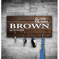 Personalized Key Rack Organizer Decorative Wall Key Hanger Wooden Family Key Holder Housewarming Wedding Anniversary Birthday Gift For Couple Rustic Mr Mrs Present 5" x 11"