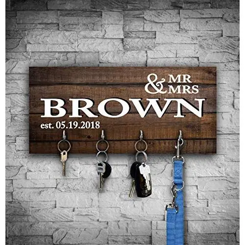 Personalized Key Rack Organizer Decorative Wall Key Hanger Wooden Family Key Holder Housewarming Wedding Anniversary Birthday Gift For Couple Rustic Mr Mrs Present 5" x 11" Personalized Key Rack Organizer Decorative Wall Key Hanger Wooden Family Key Holder Housewarming Wedding Anniversary Birthday Gift For Couple Rustic Mr Mrs Present 5" x 11"