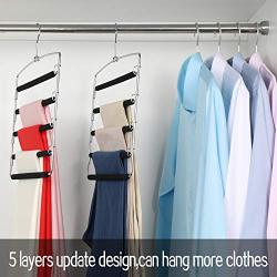 Meetu Pants Hangers 5 Layers Stainless Steel Non-Slip Foam Padded Swing Arm Space Saving Clothes Slack Hangers Closet Storage Organizer for Pants Jeans Trousers Skirts Scarf Ties Towels (4 Pack)