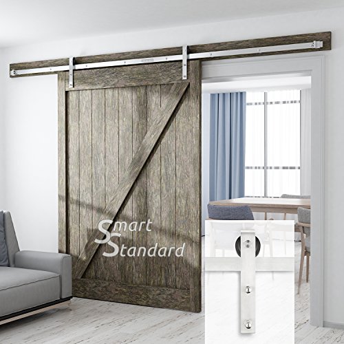 SMARTSTANDARD 10FT Heavy Duty Sliding Barn Door Hardware Kit, Double Rail, Stainless Steel, Super Smoothly and Quietly, Simple and Easy to Install, Fit 60" Wide DoorPanel (J Shape Hanger)