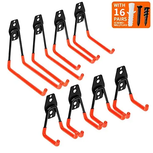 Garage Hook,Sageme Heavy Duty Wall Hook Garage Storage Utility Hooks Garage Space Saver Hanger Rack Extended Wall Mount Tool Holder Double Hooks for Organizing Power Tools,Bike,Laddy (8 Pack, Orange) Garage Hook,Sageme Heavy Duty Wall Hook Garage Storage Utility Hooks Garage Space Saver Hanger Rack Extended Wall Mount Tool Holder Double Hooks for Organizing Power Tools,Bike,Laddy (8 Pack, Orange)