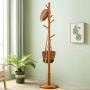 Coat Rack Standing, Solid Wood Coat Rack Floor Hanger Bedroom Clothes Rack, 8 Hooks, Disc Base (Color : Goose Yellow)