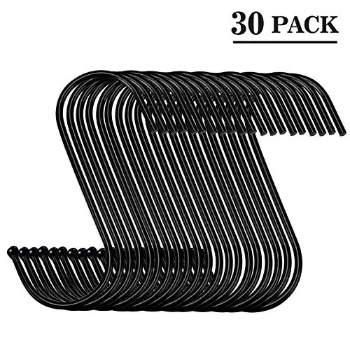 30 Pack Black S Hooks Steel S Hanging Hooks Heavy Duty S Hanger Hook Metal Kitchen Pot Rack Hooks Closet Hooks Plants Hooks for Hanging Pot, Pan, Cups, Plants, Bags, Jeans, Towels 30 Pack Black S Hooks Steel S Hanging Hooks Heavy Duty S Hanger Hook Metal Kitchen Pot Rack Hooks Closet Hooks Plants Hooks for Hanging Pot, Pan, Cups, Plants, Bags, Jeans, Towels