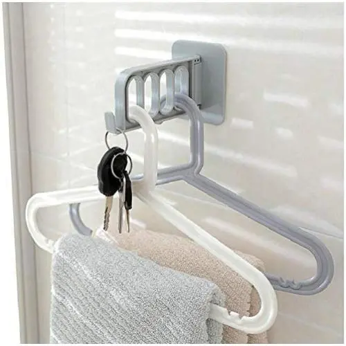 5pcs Random Color 4 Holes Wall-Mounted Clothes Hanger Household Plastic Drying Rack Self Adhesive Hanger Storage Holder Organizer Hanging Hook