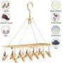 Senbowe Foldable Clip and Drip Hanger, Clothes Hanging Drying Rack Sock Hanger Underwear Hanger with 12 Clips, Hanger for Towels, Bras, Baby Clothes, Gloves, Aluminium Alloy Laundry Hanging Air Dryer
