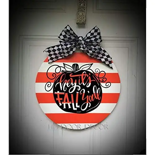 Hey its fall yall round wreath thanksgiving pumpkin door hanger