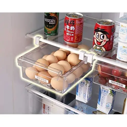 HapiLeap Fridge Drawer Organizer, Unique Design Pull Out Bins, Fridge Shelf Holder Storage Box, Small Size, Fit for Fridge Shelf Under 0.6"