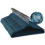 Elama Home ELH100BLUE 100 Piece Set of Velvet Slim Profile Heavy Duty Felt Hangers with Stainless Steel Swivel Hooks in Blue