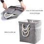 Prandom Large Foldable Cube Storage Baskets Bins 13x13 inch [3-Pack] Fabric Linen Collapsible Storage Bins Cubes Drawer with Cotton Handles Organizer for Shelf Toy Nursery Closet Bedroom(Gray)