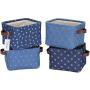 Hinwo 4L Mini Size Nursery Storage Bin Basket Collapsible Square Denim Fabric Storage Boxes Container Organizer with PU Leather Handles for Shelves & Desks, Set of 4, 7.9 x 6.3 x 5.5 inches