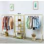 QJLTIGER Modern Simple Heavy Duty Metal Garment Rack Retail Display Gold Clothing Rack Wrought Iron Single Rod Floor-Standing Hangers Clothes Rack(Round Tube, 47.1 L)