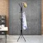 Clewiltess Standing Entryway Coat Rack Coat Tree Hat Hanger Holder 12 Hooks Jacket Umbrella Tree Stand Base Metal (Black)