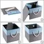 Prandom Large Foldable Cube Storage Bins 13x13 inch [3-Pack] Fabric Linen Storage Baskets Cubes Drawer with Cotton Handles Organizer for Shelves Toy Nursery Closet Bedroom Blue