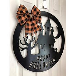 Happy Halloween Door Hanger - Spooky Halloween Door Sign - Haunted House Halloween Door Sign - Creepy Door Sign - Wood Halloween Wreath